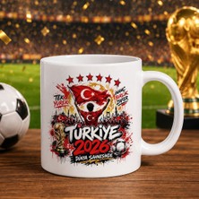 Bk Gift Türkiye Taraftar Temalı Dünya Futbol Kupası Tasarımlı Beyaz Kupa Bardak-4 Tek Yürek Milli Takım Ruhu