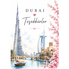 Papelia Dubai Temalı Teşekkür Kartı | Burj Khalifa Tasarımlı 8x5 cm Not Kartı | Hediyelik Paket Kartı | Sipariş Teşekkür Kartı