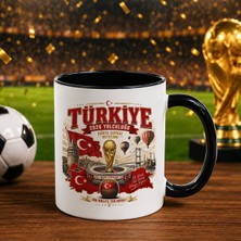 Bk Gift Türkiye Taraftar Temalı Dünya Futbol Kupası Tasarımlı Siyah Kupa Bardak-1 Tek Yürek Milli Takım Ruhu