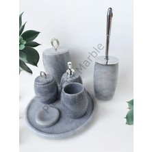 UltraMint Gri Mermer Oval Model 7 Parça Banyo Seti, Şık ve Kullanışlı Tasarım