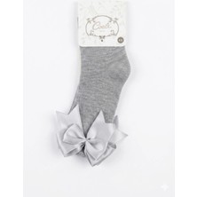Cocole Socks Kız Çocuk Aksesuarlı Dizaltı Çorabı Tekli Pamuklu Düz Lacivert Fiyonk Detaylı