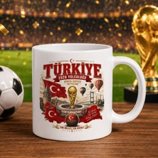 Bk Gift Türkiye Taraftar Temalı Dünya Futbol Kupası Tasarımlı Beyaz Kupa Bardak-1 Tek Yürek Milli Takım Ruhu