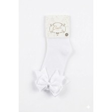 Cocole Socks Kız Çocuk Aksesuarlı Dizaltı Çorabı Tekli Pamuklu Düz Beyaz Fiyonk Detaylı