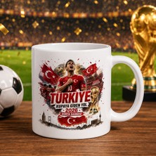 Bk Gift Türkiye Taraftar Temalı Dünya Futbol Kupası Tasarımlı Beyaz Kupa Bardak-3 Tek Yürek Milli Takım Ruhu