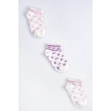 Cocole Socks Kız Bebek Patik Çorabı 3’lü Set – Pamuklu Pembe & Mor Desenli