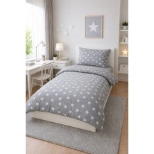 Seralay Home Tek Kişilik Lastikli Çarşaflı Nevresim Takımı Yıldız Desen Gri