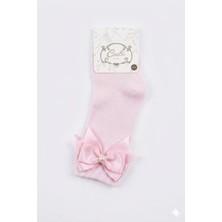Cocole Socks Kız Çocuk Aksesuarlı Dizaltı Çorabı Tekli Pamuklu Düz Pembe Fiyonk Detaylı