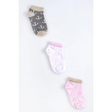 Cocole Socks Kız Bebek Patik Çorabı 3’lü Set – Pamuklu Minik Çapa Desenli