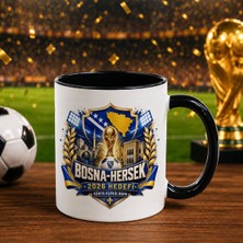 Bk Gift Bosna-Hersek Taraftar Temalı Dünya Futbol Kupası Tasarımlı Siyah Kupa Bardak-4