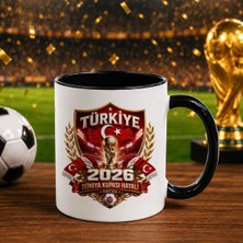 Bk Gift Türkiye Taraftar Temalı Dünya Futbol Kupası Tasarımlı Siyah Kupa Bardak-5 Tek Yürek Milli Takım Ruhu