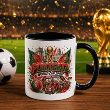 Bk Gift Portekiz Taraftar Temalı Dünya Futbol Kupası Tasarımlı Siyah Kupa Bardak