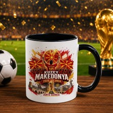 Bk Gift Kuzey Mekadonya Taraftar Temalı Dünya Futbol Kupası Tasarımlı Siyah Kupa Bardak-3