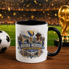Bk Gift Bosna-Hersek Taraftar Temalı Dünya Futbol Kupası Tasarımlı Siyah Kupa Bardak-2