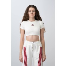 Loco Loco 09-15 Yaş Kız Çocuk Nakışlı Yarım Kol Crop - Vanilya-Vişne