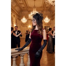 Zurafa Shop Siyah Retro Şapka ve Davet Seti - 1920’LER Gatsby Temalı 2li Set-Saten Eldiven