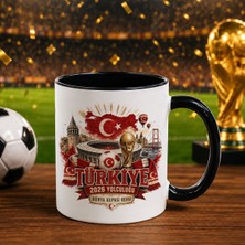 Bk Gift Türkiye Taraftar Temalı Dünya Futbol Kupası Tasarımlı Siyah Kupa Bardak-7 Tek Yürek Milli Takım Ruhu