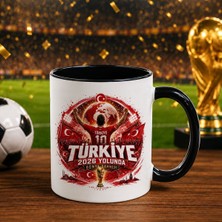 Bk Gift Türkiye Taraftar Temalı Dünya Futbol Kupası Tasarımlı Siyah Kupa Bardak-6 Tek Yürek Milli Takım Ruhu