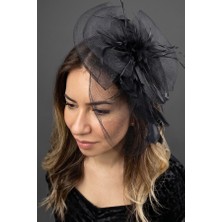 Zurafa Shop Retro Siyah Nikah Şapkası - Vintage Stil Tüllü Abiye Saç Tokası
