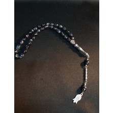 Mryart Siyah,gri ve Gold Renkte Oval Kesme Cam 33 Lük Tesbih