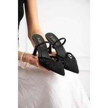 Lebibe Shoes Lacelyn Kadın Dantel Nakışlı Sivri Burun 7 cm Ince Topuklu Terlik Ayakkabı