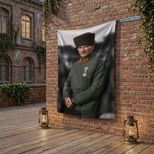 Punto Dizayn Üniformalı Kalpaklı Atatürk Portresi Poster Bayrak Raşel Kumaş 100X150 cm ATA68