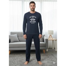 Erkek Uzun Kol Lacivert Rahat Pijama Takımı