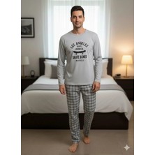 Erkek Gri Uzun Kol Pijama Takımı