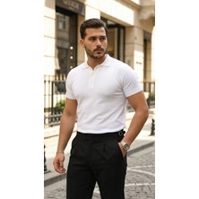 Lune Store Erkek Düğme Yakalı Kısa Kollu Pamuk Triko Tişört