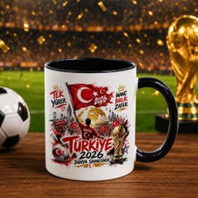 Bk Gift Türkiye Taraftar Temalı Dünya Futbol Kupası Tasarımlı Siyah Kupa Bardak-8 Tek Yürek Milli Takım Ruhu