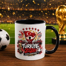 Bk Gift Türkiye Taraftar Temalı Dünya Futbol Kupası Tasarımlı Siyah Kupa Bardak-4 Tek Yürek Milli Takım Ruhu