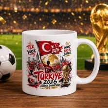 Bk Gift Türkiye Taraftar Temalı Dünya Futbol Kupası Tasarımlı Beyaz Kupa Bardak-8 Tek Yürek Milli Takım Ruhu