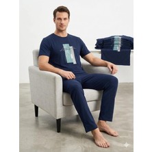Fames Homewear Yazlık Erkek Lacivert Penye Pijama Takım Kısa Kollu Bisiklet Yaka Rahat Tasarım