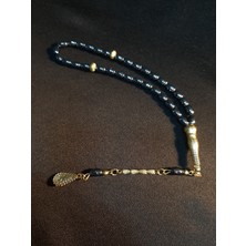 Mryart Doğal Yuvarlak Hematit Taşları ile Tasarlanmış Gold Metal Aksesuarlı 6mm 33 Lük Tesbih