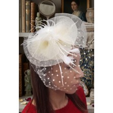 Zurafa Shop Vintage Krem Puantiyeli Nikah Şapkası Şirin Gelin Vualet Aksesuarı