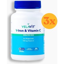 Velavit V- Iron & Vitamin C - Demir ve C Vitamini Takviyesi - 30 Tablet - 3 Adet (Toplam 90 Tablet)