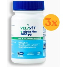 Velavit V- Biotin Plus 5000 Μg - Biotin, Selenyum, Çinko ve Bakır - 60 Tablet - 3 Adet (180 Tablet)