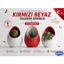 Dıymax Dünya Kupası Milli Takım Özel Koleksiyon 3'lü Saksı Seti | Kırmızı Beyaz Yumurta Tasarım