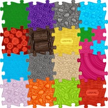 Muffik Xxl Set · 105X105 cm · 19’lu Büyük Boy Ortopedik Duyu Aktivite Matı | 3D Sert-Yumuşak + 4 Mini Mat· Denge & Duyusal Parkur ve Aktivite Seti