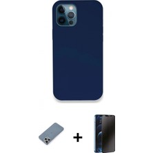 Pileli Store Pilelistore™ iPhone 12 Pro Kılıf Zirve Modern Özel Seri - Siyah 3D Antistatik Hayalet Cam Ekran Koruyucu + Metal Kamera Lens Koruma Cam - Gs