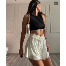 Be Original Kadın Beyaz Bol Kesim Içi Taytlı Spor Şort Etek Beyaz