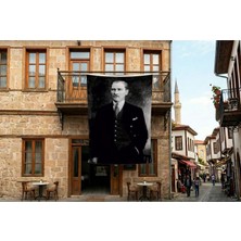 Punto Dizayn Siyah Takım Elbiseli Mustafa K. Atatürk Poster Bayrak Premium Raşel Kumaş 300x450cm ATA39