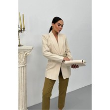 Zf Butik Kadın Blazer Ceket Bej Kemerli