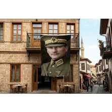 Punto Dizayn Üniformalı Atatürk Portresi Yakın Çekim Poster Bayrak Premium Raşel Kumaş 300X450CM ATA66