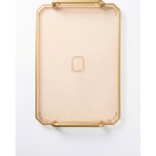 sembol Crystal Sunum Tepsisi 40X28 cm Şeffaf Amber – Lüks Altın Kulplu Dekoratif Sunum tepsisi
