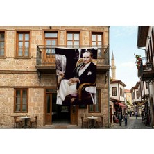 Punto Dizayn Koltukta Oturan Atatürk- Takım Elbiseli Atatürk Poster Bayrak Premium Raşel Kumaş 300X450CM ATA25