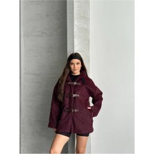 Zf Butik Kadın Oversize Tüylü Ceket Mor Kemerli