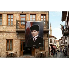 Punto Dizayn Kalpaklı Mustafa K.atatürk ve Türk Bayrağı Poster Bayrak Premium Raşel Kumaş 300X450CM Ata4