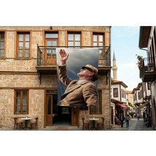 Punto Dizayn Göğe Bakan Atatürk.atatürk Portresi Poster Bayrak Premium Raşel Kumaş 300X450CM ATA73
