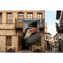 Punto Dizayn Selam Veren Ulu Önder Gazi Mustafa Kemal Atatürk Poster Bayrak Premium Raşel Kumaş 300X450CM ATA63