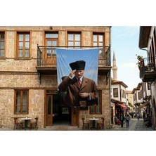 Punto Dizayn Selam Veren Atatürk Portresi Poster Bayrak Premium Raşel Kumaş 300X450CM ATA85